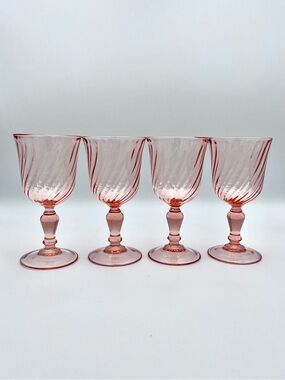 Vintage Arcoroc France Rosaline Pink Swirl Water Goblets - Set of 4